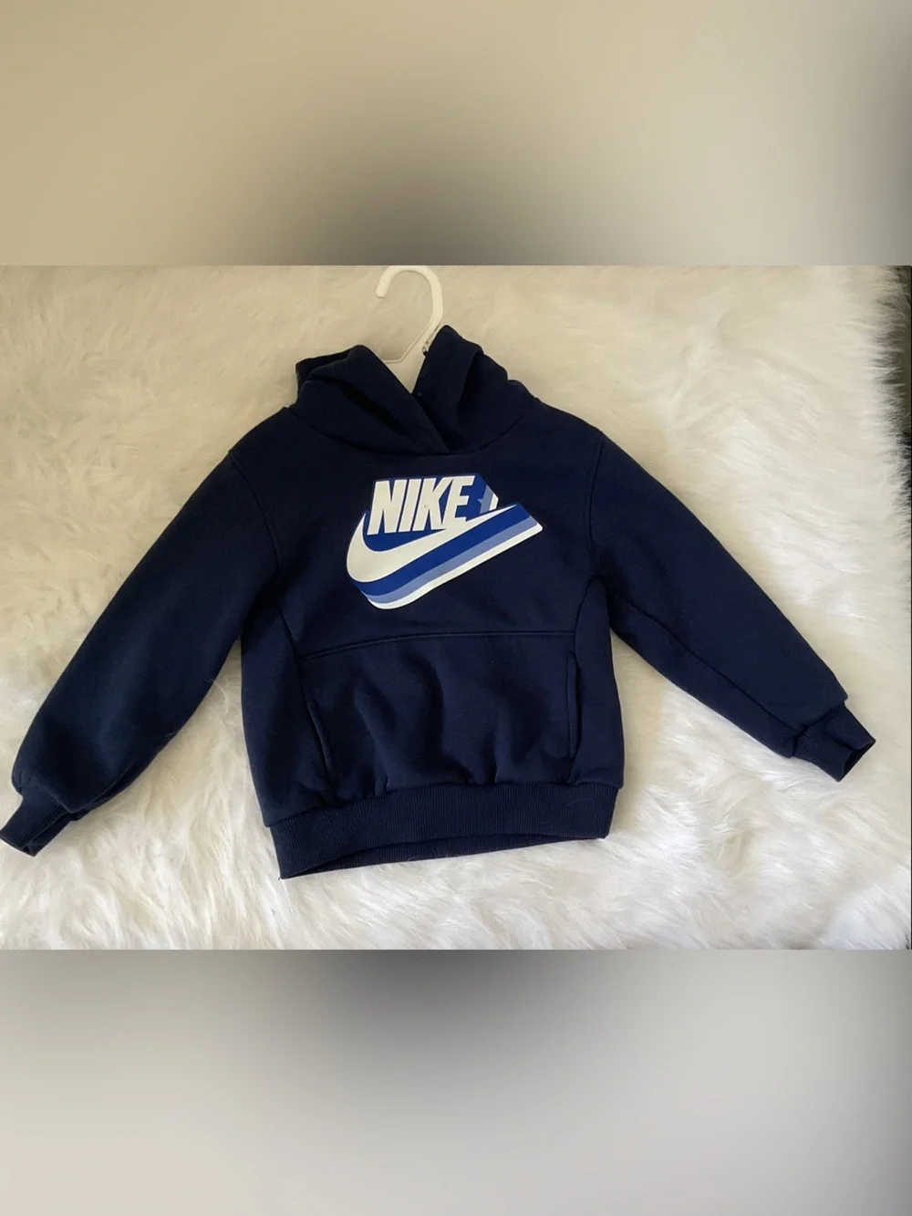 Nike Navy & White Kids Hoodie with Blue Accent Logo